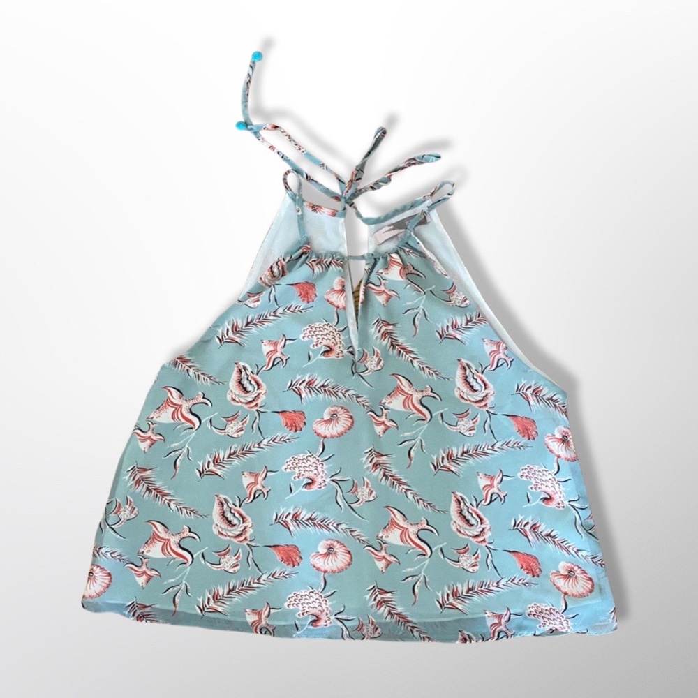 Forever 21 seashell and sea horse patterned tank blouse with beaded ties